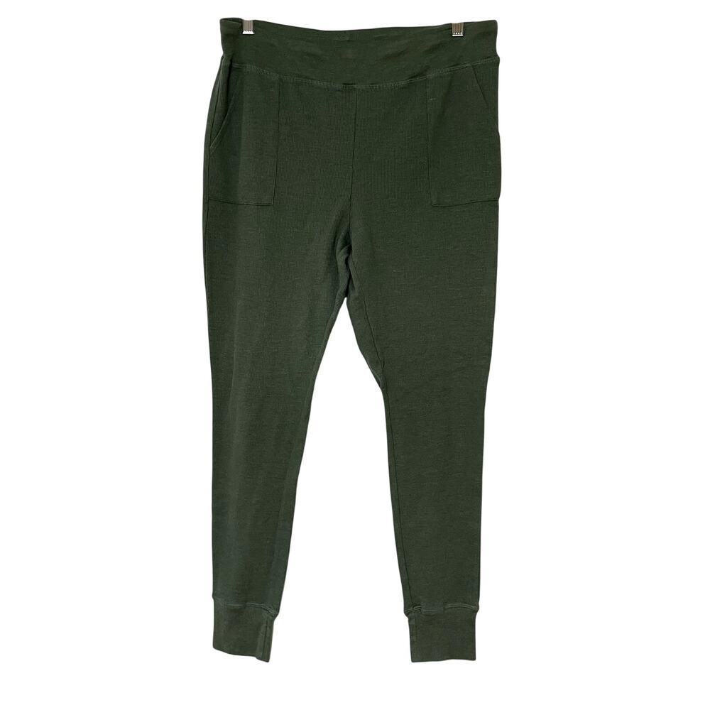 CuddlDuds green thermal pants ribbed knit pockets women's size 32 waist